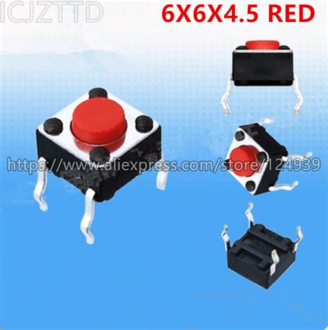 100pcs Red Micro Switch 6x6x45mm Push Button Switches 6mm6mm45mm
