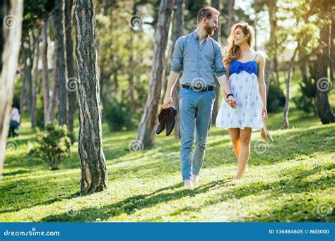 Romantic Couple Walking Forest Stock Image Image Of Girlfriend People 136884605