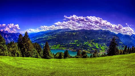 Lake Swiss Alps Lake Walenstadt Alps 1080p Nature Sky Field