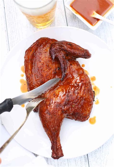 Choosing the right chicken brine method and actually knowing how long to brine it how to brine chicken using wet brine. Dry Brined Smoked Chicken with a Carolina Glaze - Vindulge