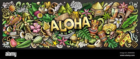 Aloha Hawaii Doodle Cartoon Funny Banner Stock Vector Image Art Alamy