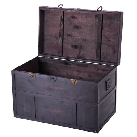 Vintiquewise Large Antique Style Wood Storage Trunk Lockable Black