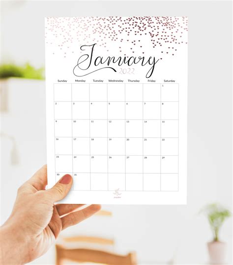 2022 Printable Calendar 2022 Wall Calendar Monthly Planner Etsy