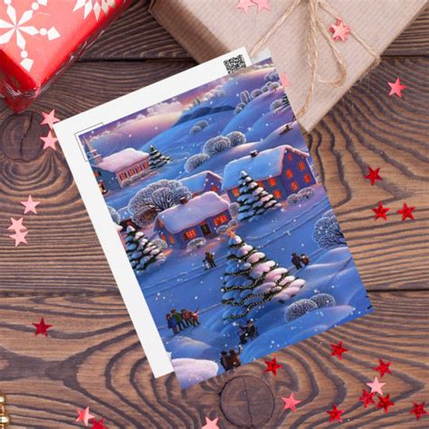 Vintage Blue Christmas Winter Wonderland Snow Postcard Zazzle
