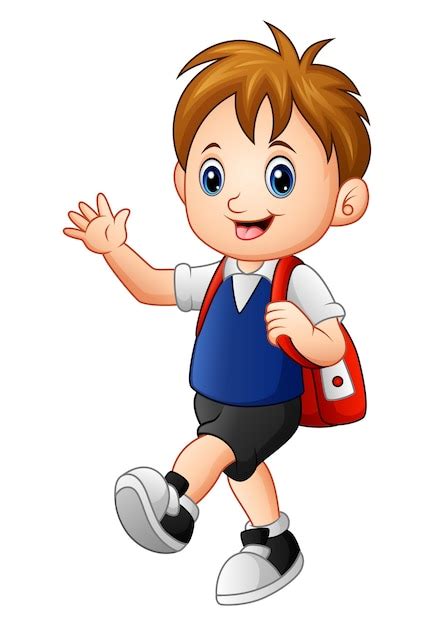 A Cute School Boy Cartoon Go To School Premium Vector