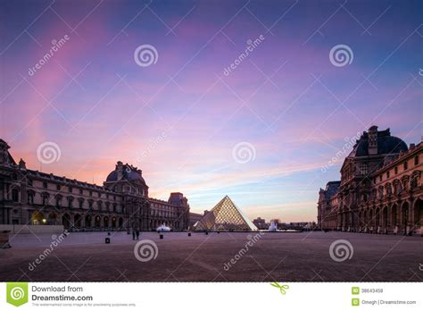 Paris Louvre At Twilight Editorial Stock Photo Image Of History 38643458