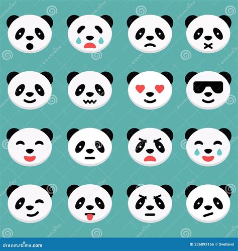 Panda Emotion Icons Set Cute Pandas With Various Emotions Stock Vector