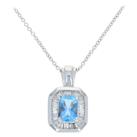 Aquamarine And Diamond Halo Pendant Necklace 14 Karat Gold Radiant Cut