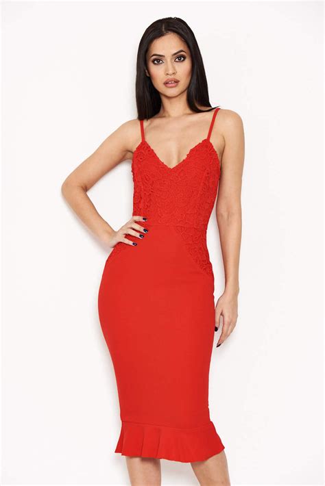 Red Crochet Embroidered Bodycon Dress Ax Paris