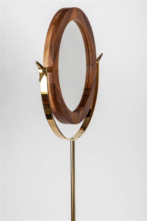 Enjoy free shipping & browse our great selection of mirrors, wall the oversized frame is made from wood in a dark brown hue that lets the natural wood grain shine full length mirror, modern bedroom floor mirror, sleek round corner design standing or leaning. Large Carl Auböck #4959 Brass and Walnut Floor Mirror For ...