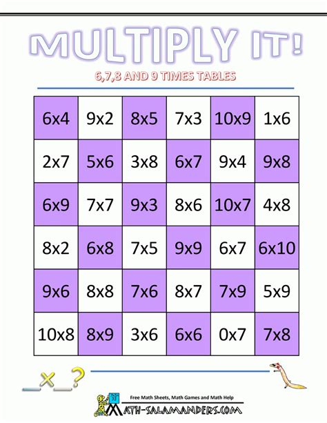 Printable Multiplication Matching Game