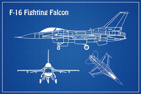 F 16 Fighting Falcon Airplane Blueprint Drawing Plans For General