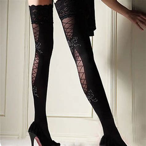 hot sexy fashion women lace top stay up thigh pantyhose long high stockings stylish high quality