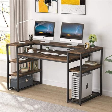 Tribesigns 63 Inch Computer Desk With Open Storage Shelves Large
