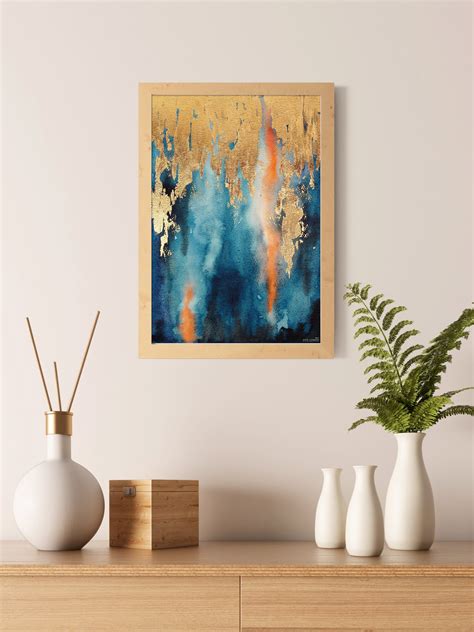 Original Blue Abstract Painting With Gold Leaf Luxury Blue Etsy