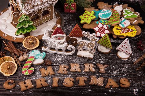 Image Christmas English Powdered Sugar Text Food Cookies Design Wood