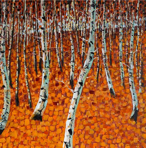 Autumn Birch Forest Oil Painting Textured Palette Knife Original Art