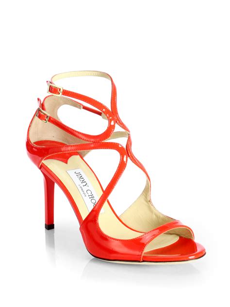 Jimmy Choo Ivette Strappy Patent Leather Sandals In Red Flame Lyst