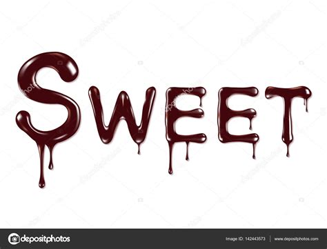 The Word Sweet Written By Liquid Chocolate On White Background Stock