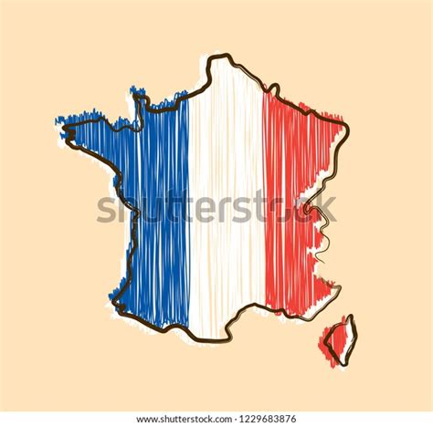 France Map Flag Sketch Hand Drawn Stock Vector Royalty Free