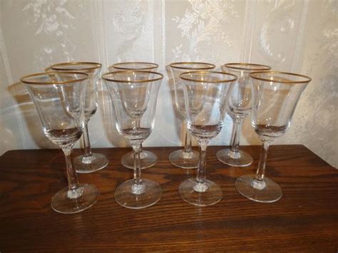 Vintage 1970 S 1980 S Lenox Crystal Intrigue Pattern Gold Rim Wine Glasses Matching Set 8