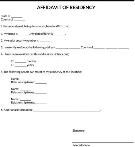 Affidavit Of Residency Letter