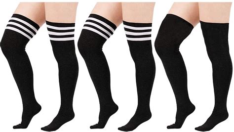 Zando 3 Pairs Women Plus Size Thigh High Stockings Thin Over The Knee Tube Socks Long Sport