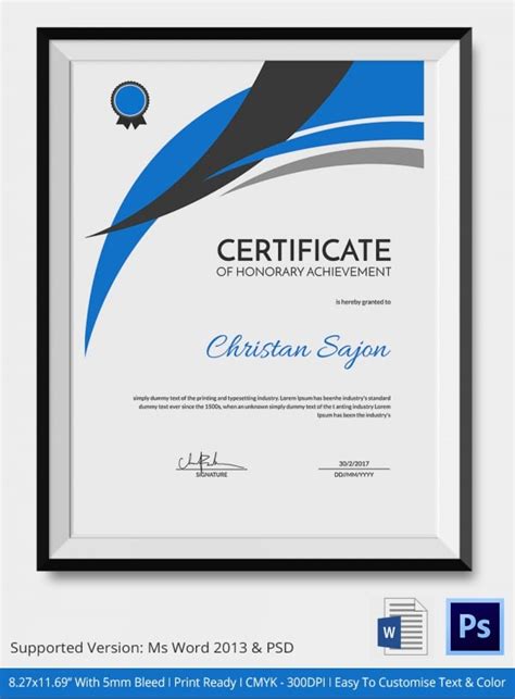 Certificate Of Honorary Template 5 Word Psd Format Download Free