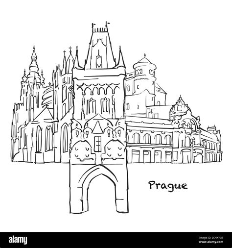 Famous Buildings Of Prague Czech Republic Composition Hand Drawn