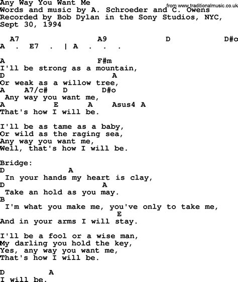 Bob Dylan Song Any Way You Want Me Lyrics And Chords