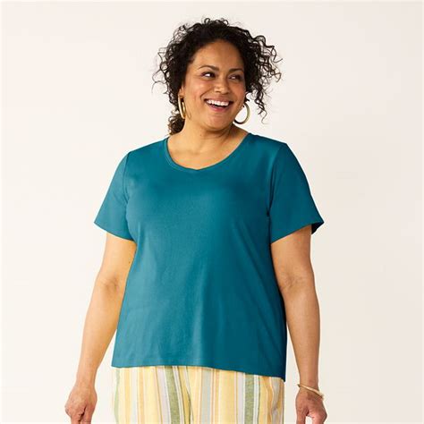 Plus Size Croft And Barrow® Essential Print V Neck Tee Moroccan Blue