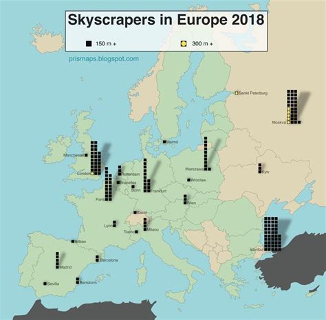 Skyscrapers In Europe Improved Version Oc Europe Map Skyscraper