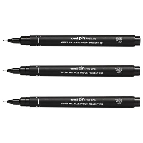 Uni Pin Fineliner Pen 01 Black Triple Pack Uk