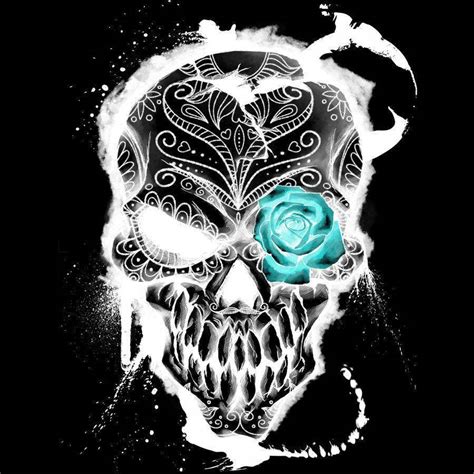 Download Neon White Day Of The Dead Skull Wallpaper