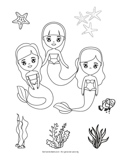 Two Sweet Sister Mermaids Coloring Page Printable Images And Photos