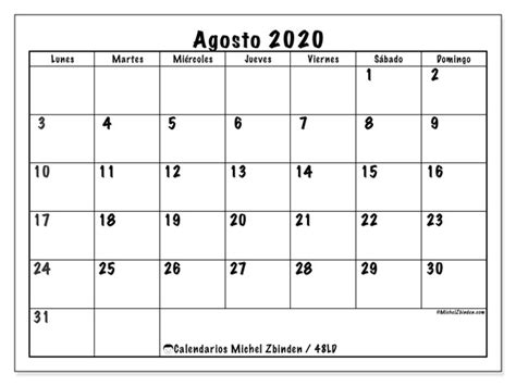 Calendario Agosto 2020 48ld Michel Zbinden Es