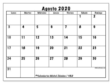 Tercer bimestre 2021 (8 semanas) publicación de materias: Calendario "48LD" agosto de 2020 para imprimir - Michel ...