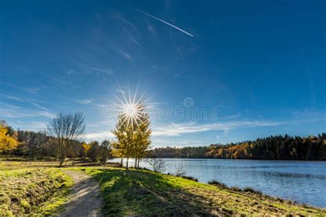 Scenic View Of A Aubusson Lake Auvergne In A Sunny Day Stock Photo