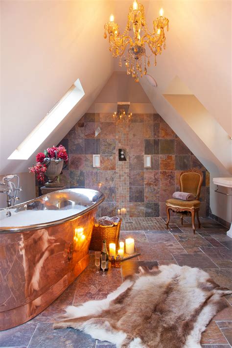 William Holland Copper Bath Beautifully Set Against A Natural Slate