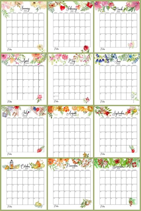 A selection of blank calendars that you can print. Free Floral 2020 Printable Calendar | On Sutton Place