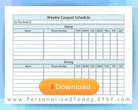 Carpool Schedule Template