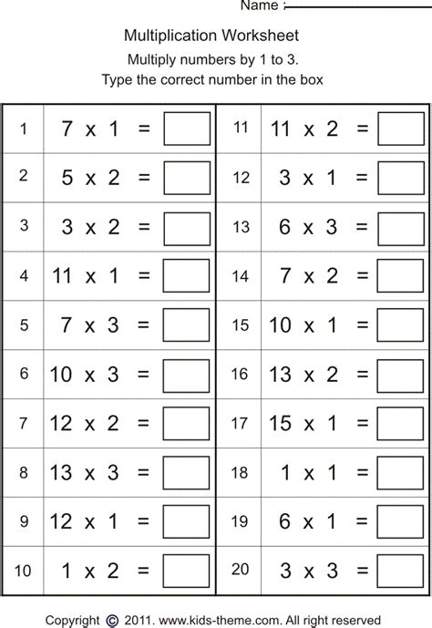 The worksheet variation number is not printed with the worksheet on purpose so others cannot simply look up the answers. Multiplication Worksheets - Multiply Numbers by 1 to 3 ...