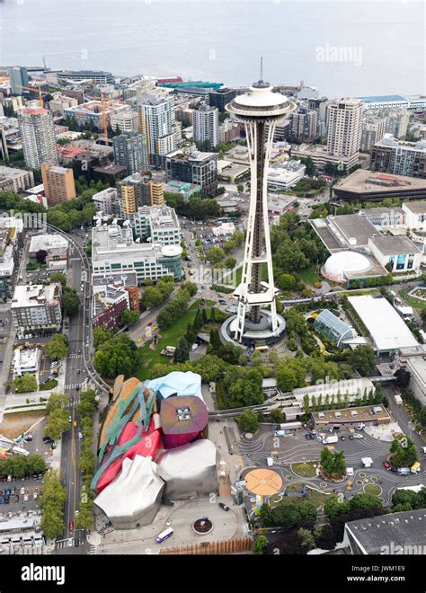 Aerial View Of The Space Needle And Seattle Center Washington State