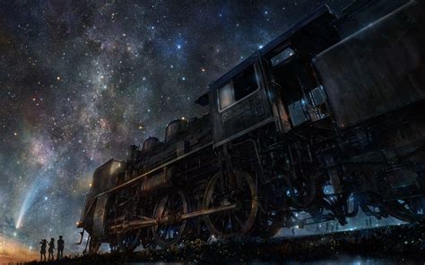 3840x2400 Wallpaper Iy Tujiki Art Night Train Anime Starry Sky