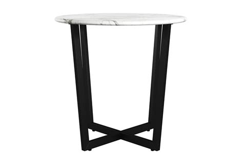 Liv White Faux Marble 24 Inch Round End Table With Black Base White