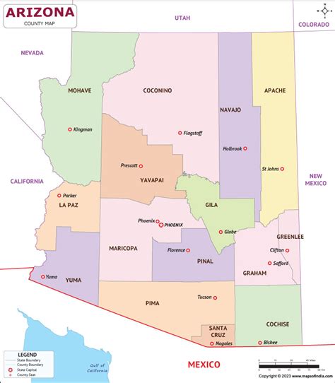Arizona Map Map Of Arizona Az State With County