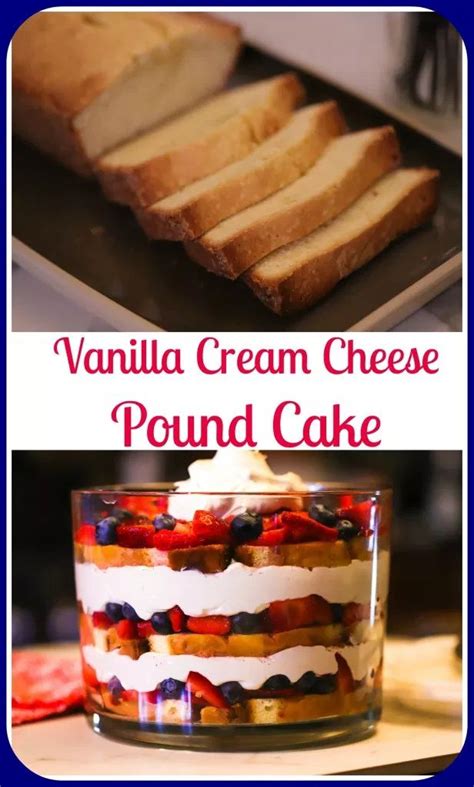 Place a slice of pound cake on top of the melted ice cream and sprinkle the slice with a line of fresh raspberries. Ina's Vanilla Cream Cheese Pound Cake | Cream cheese pound ...