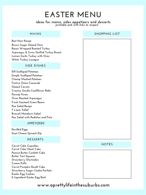 A Free Easter Menu Printable With A Digital Image File With Clickable