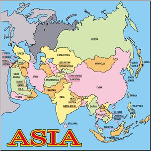 Clip Art Asia Map Color Labeled Abcteach
