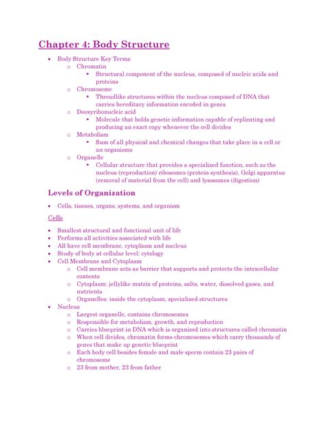 Chapter 4 Textbook Notes Medterm 2 Chapter 4 Body Structure Body